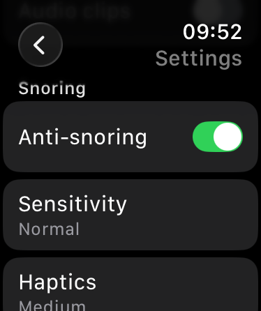 NightMonitor snoring settings